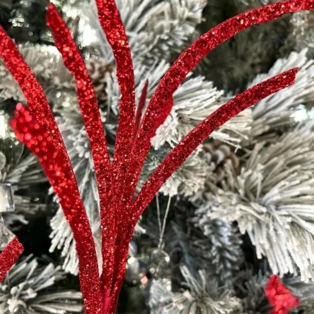 Christmas Glittered Paper Grass Red Spray Pick Holiday Tree Accents 4 Count